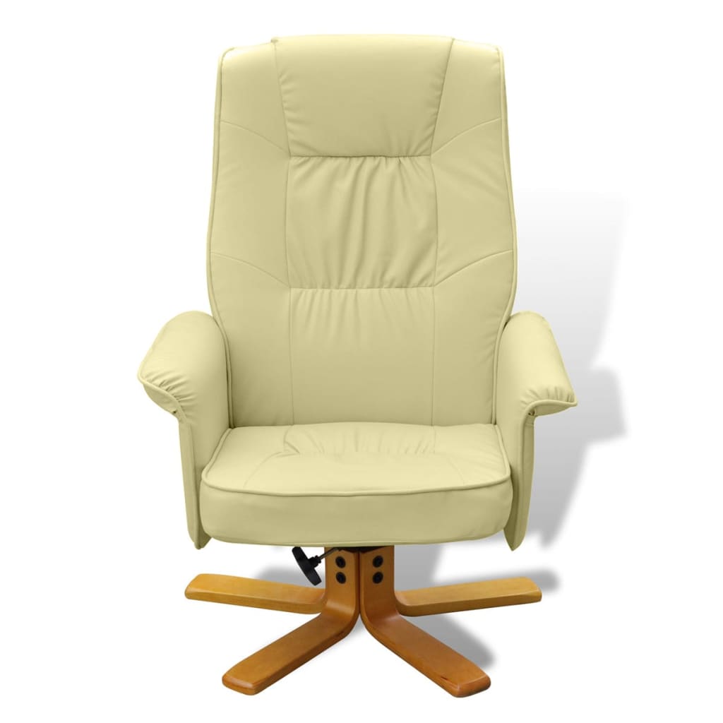vidaXL Naslanjač s stolčkom za noge kremno belo umetno usnje