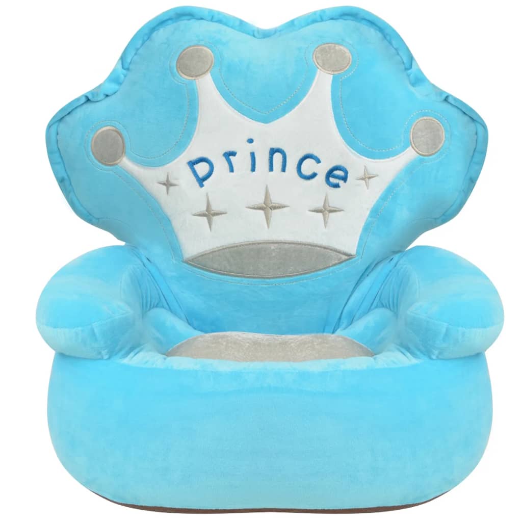 vidaXL Plišasti otroški stol Prince modre barve