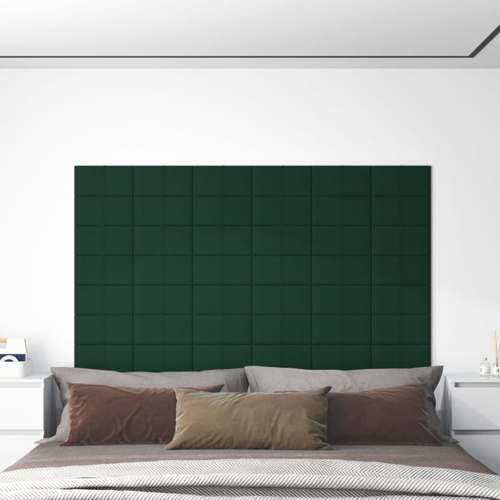 vidaXL Stenski paneli 12 kosov temno zeleni 30x15 cm blago 0,54 m²