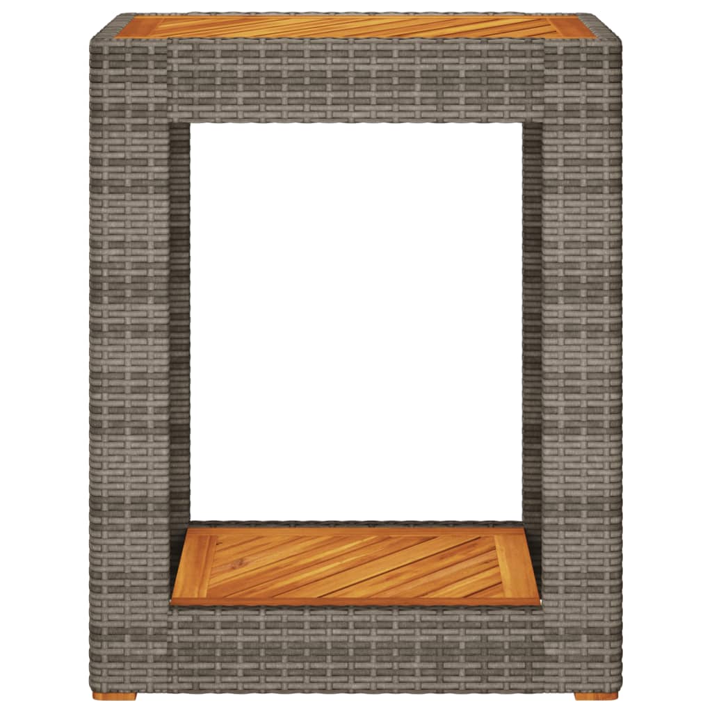 vidaXL Vrtna miza z leseno mizno ploščo siva 60x40x75 cm poli ratan