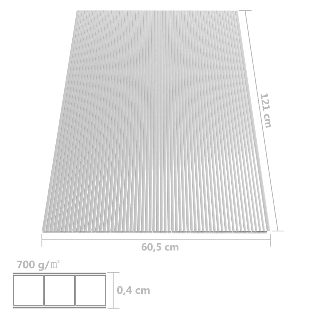 vidaXL Polikarbonatne plošče 8 kosov 4 mm 121x60 cm