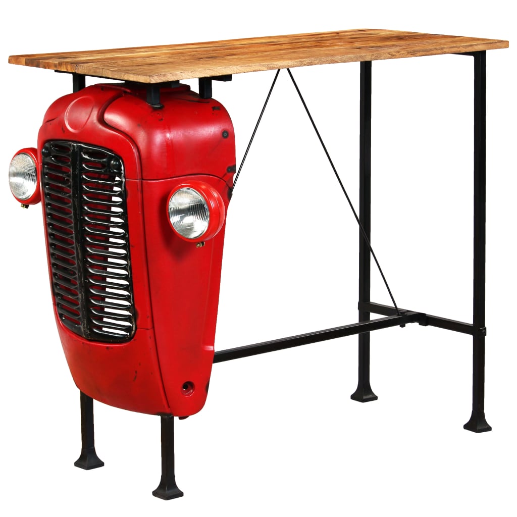 vidaXL Barska miza motiv traktor trden mangov les rdeča 60x120x107 cm