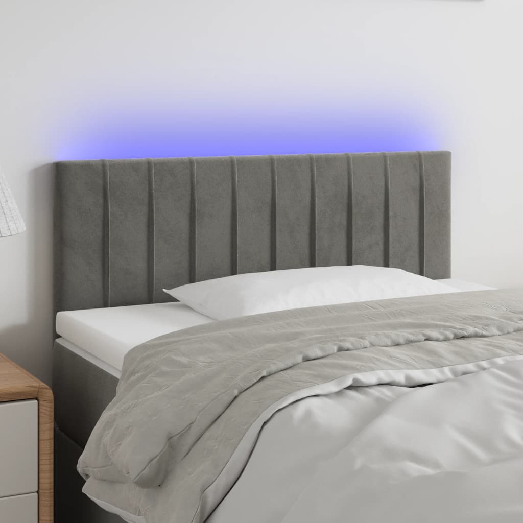 vidaXL LED posteljno vzglavje svetlo sivo 80x5x78/88 cm žamet