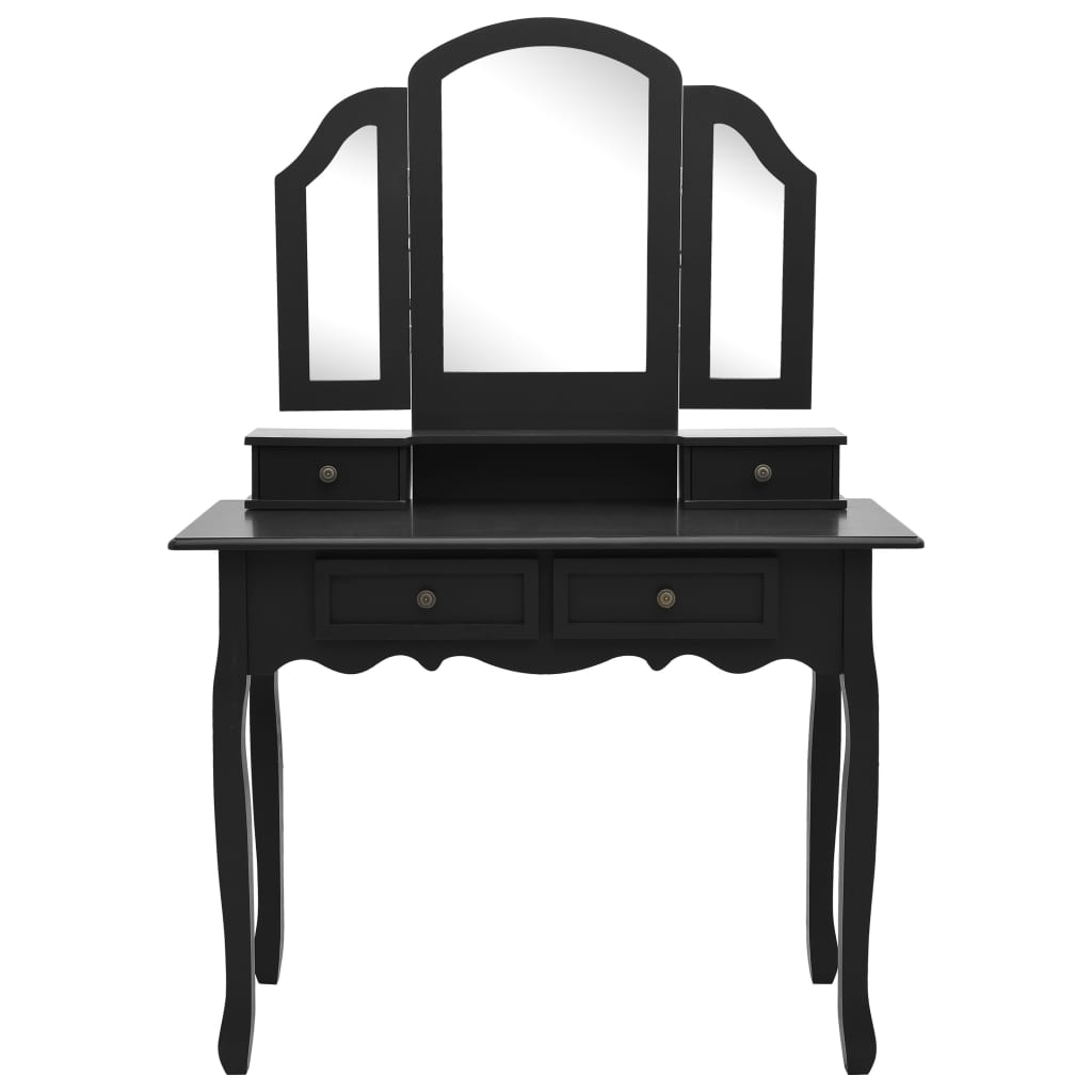 vidaXL Mizica za ličenje s stolčkom črna 100x40x146 cm les pavlovnije