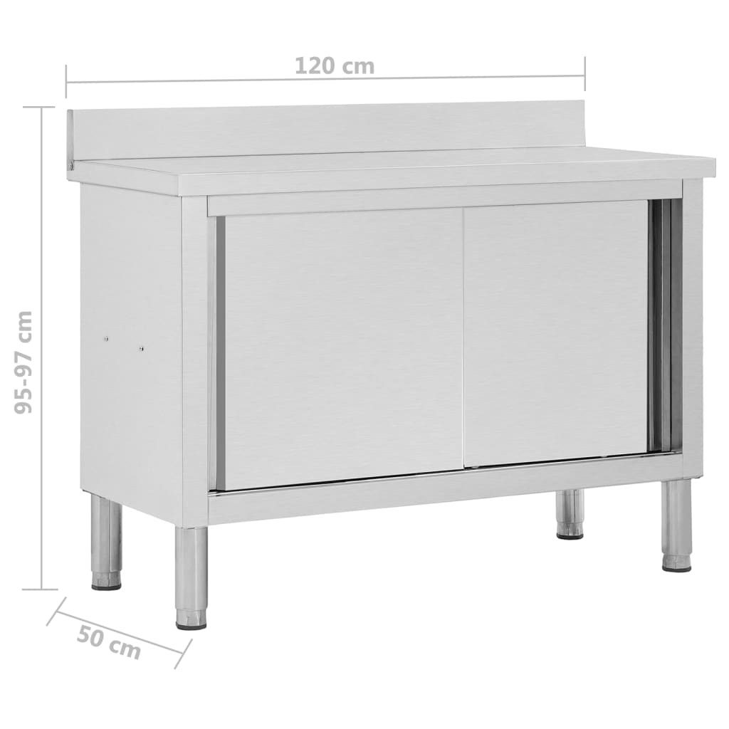 vidaXL Delovna miza z drsnimi vrati 120x50x(95-97) cm nerjaveče jeklo