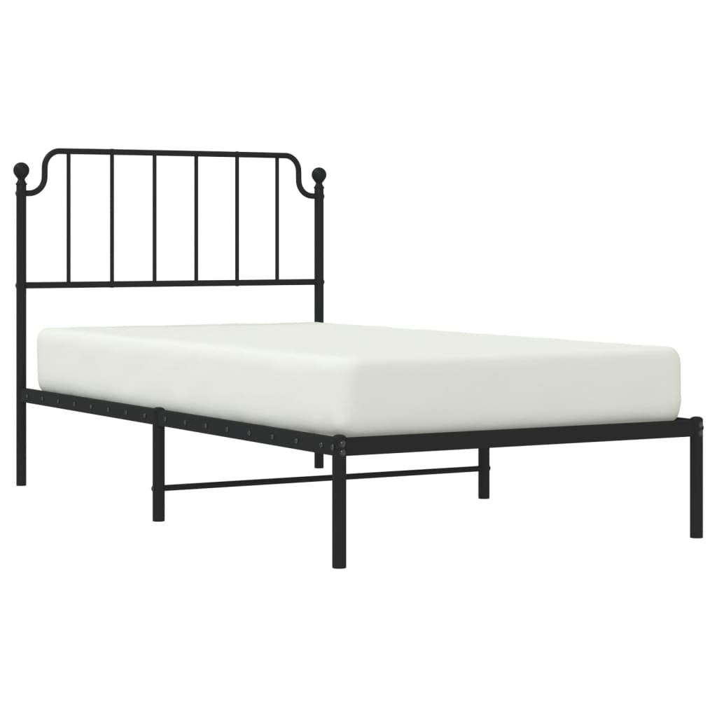 vidaXL Kovinski posteljni okvir z vzglavjem črn 100x190 cm