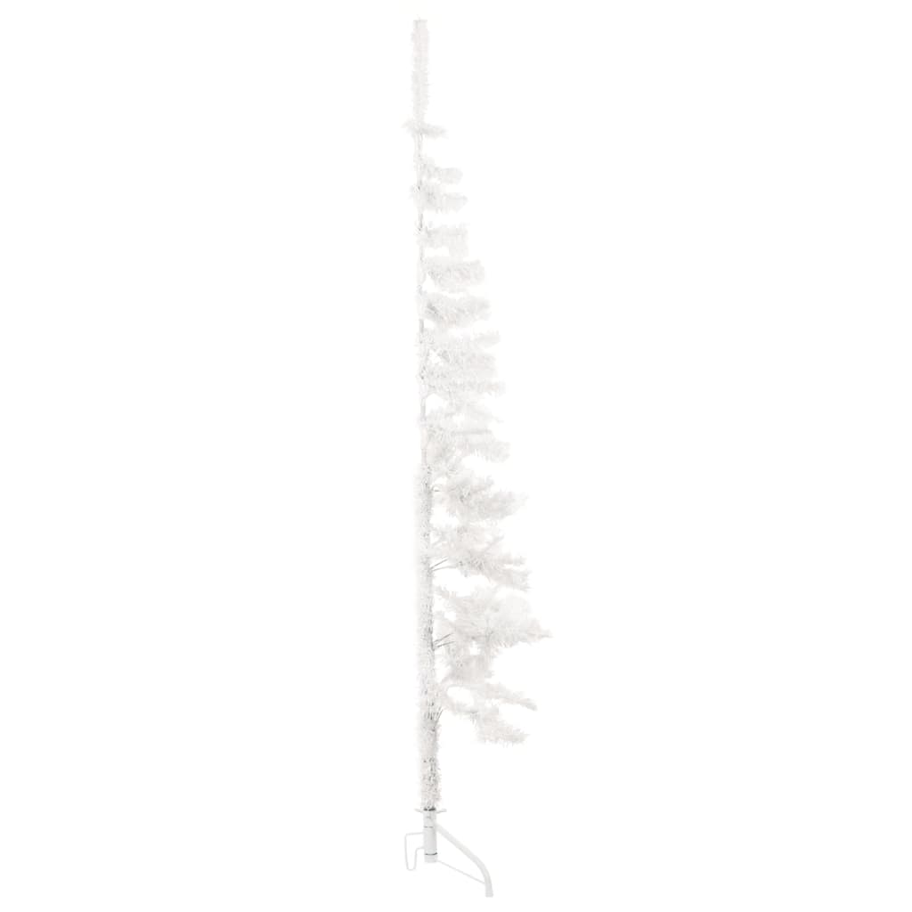 vidaXL Ozka umetna polovična novoletna jelka s stojalom bela 150 cm