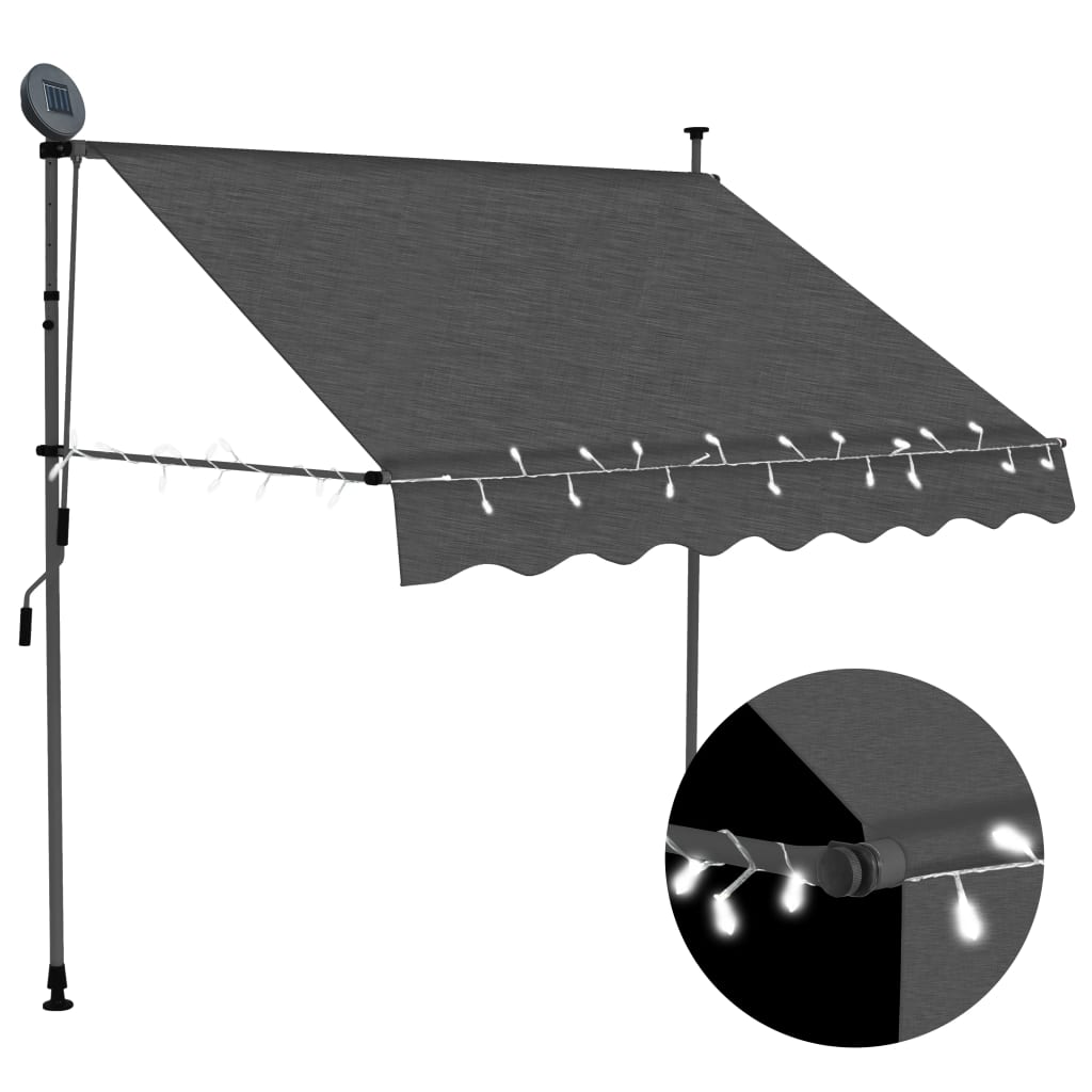 vidaXL Ročno zložljiva tenda z LED lučkami 150 cm antracitna