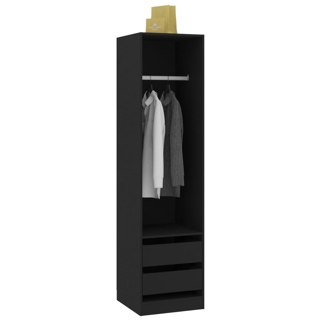 vidaXL Garderobna omara s predali črna 50x50x200 cm iverna plošča