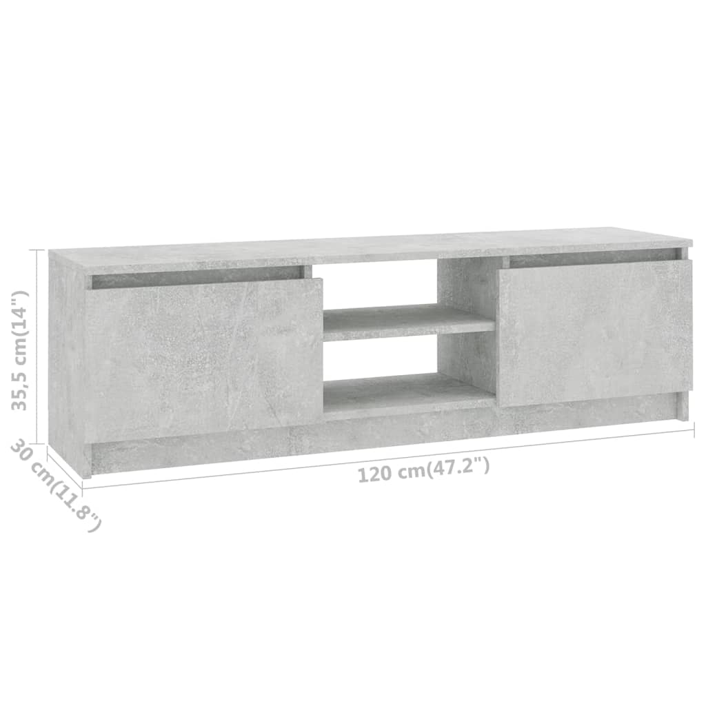 vidaXL TV omarica betonsko siva 120x30x35,5 cm iverna plošča