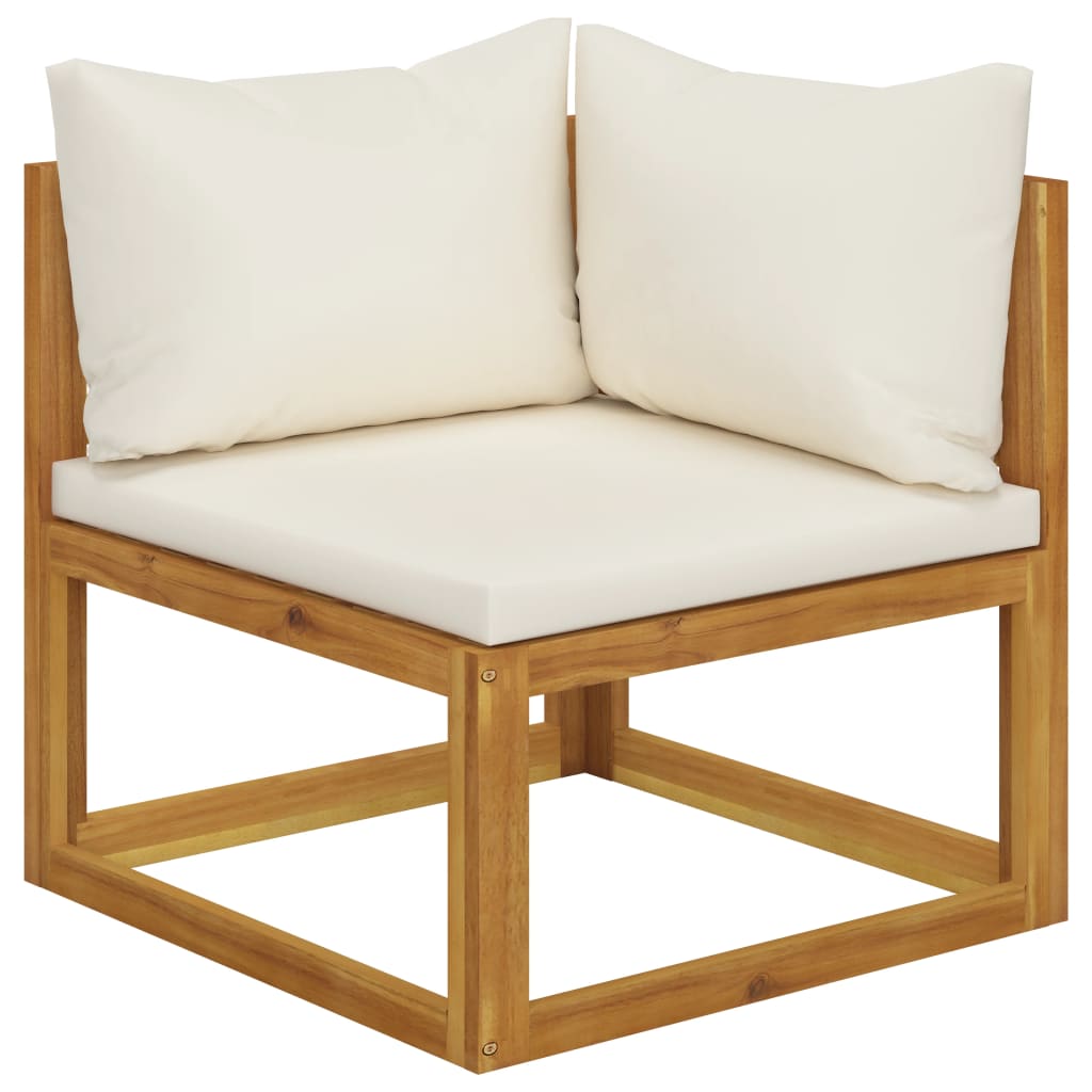 vidaXL Sekcijski kotni kavč in kremno bela blazina akacijev les