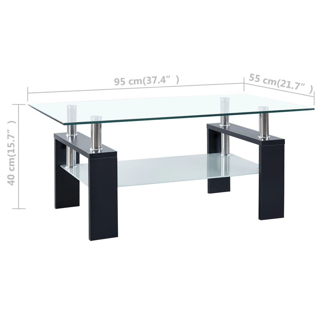 vidaXL Klubska mizica črna in prozorna 95x55x40 cm kaljeno steklo