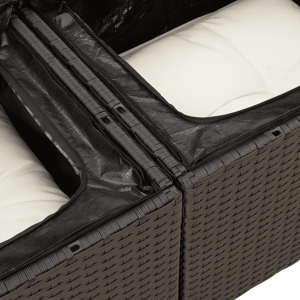 vidaXL Vrtna sedežna garnitura 4-delna z blazinami črna poli ratan