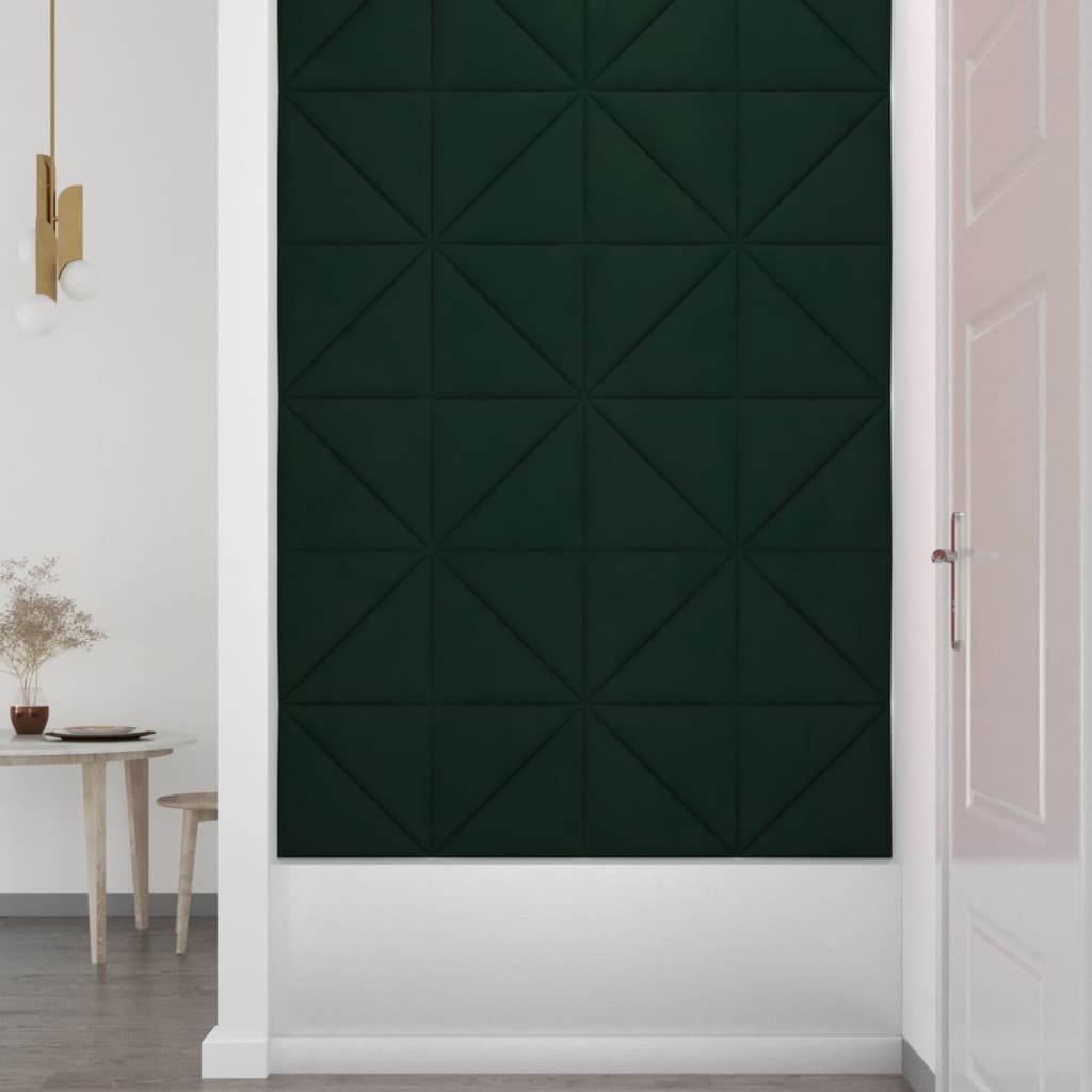vidaXL Stenski paneli 12 kosov temno zeleni 30x30 cm žamet 0,54 m²