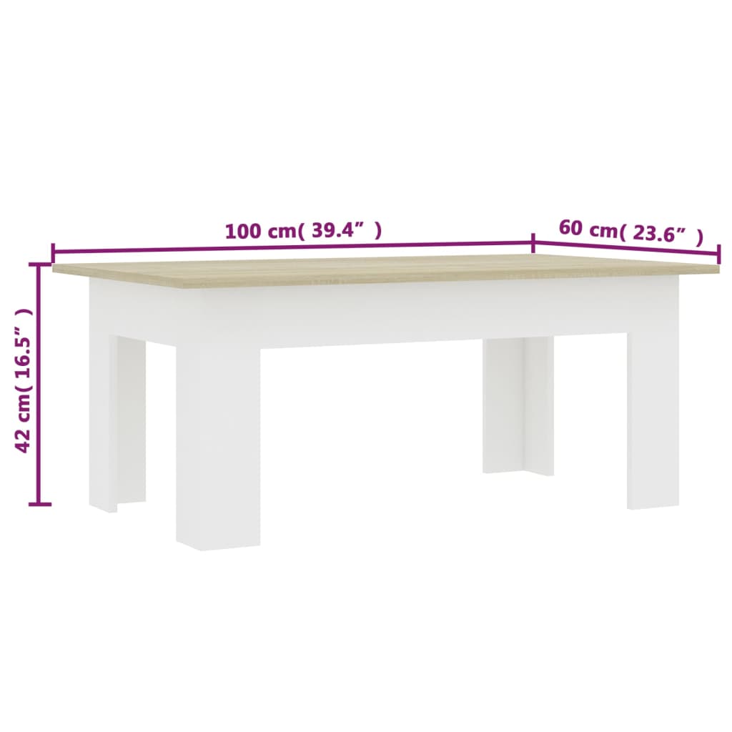 vidaXL Klubska mizica bela in sonoma hrast 100x60x42 cm iverna plošča