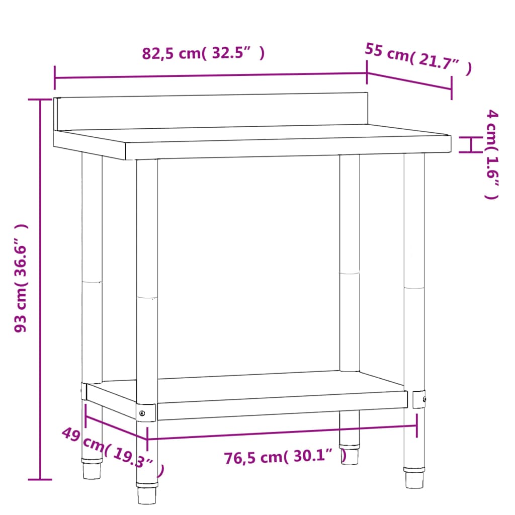 vidaXL Kuhinjska delovna miza z zaščitno ploščo 82,5x55x93 cm jeklo