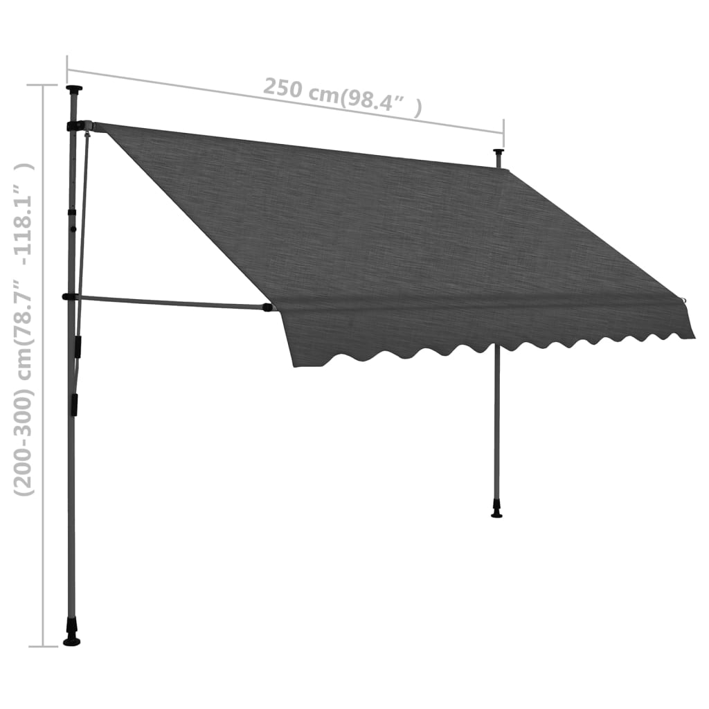 vidaXL Ročno zložljiva tenda z LED lučkami 250 cm antracitna