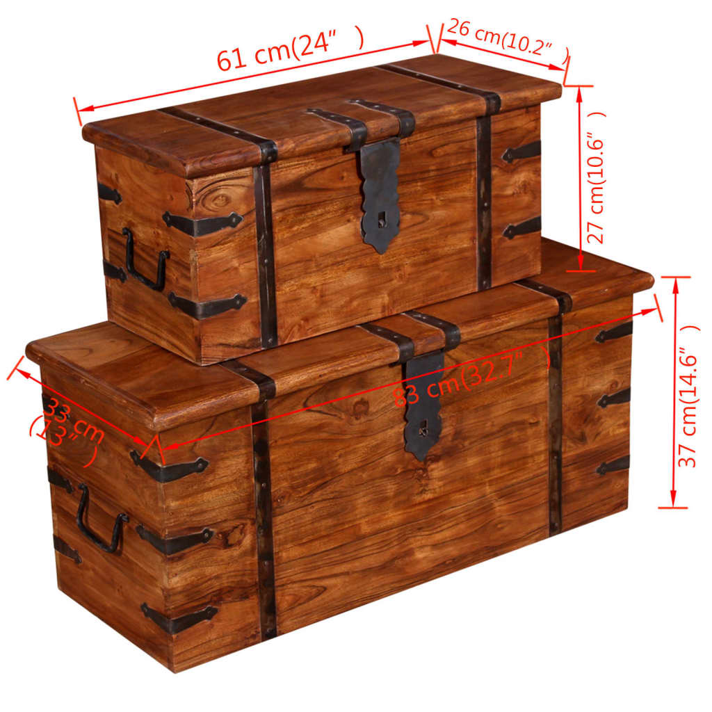vidaXL Dve skrinji za shranjevanje iz trdnega lesa