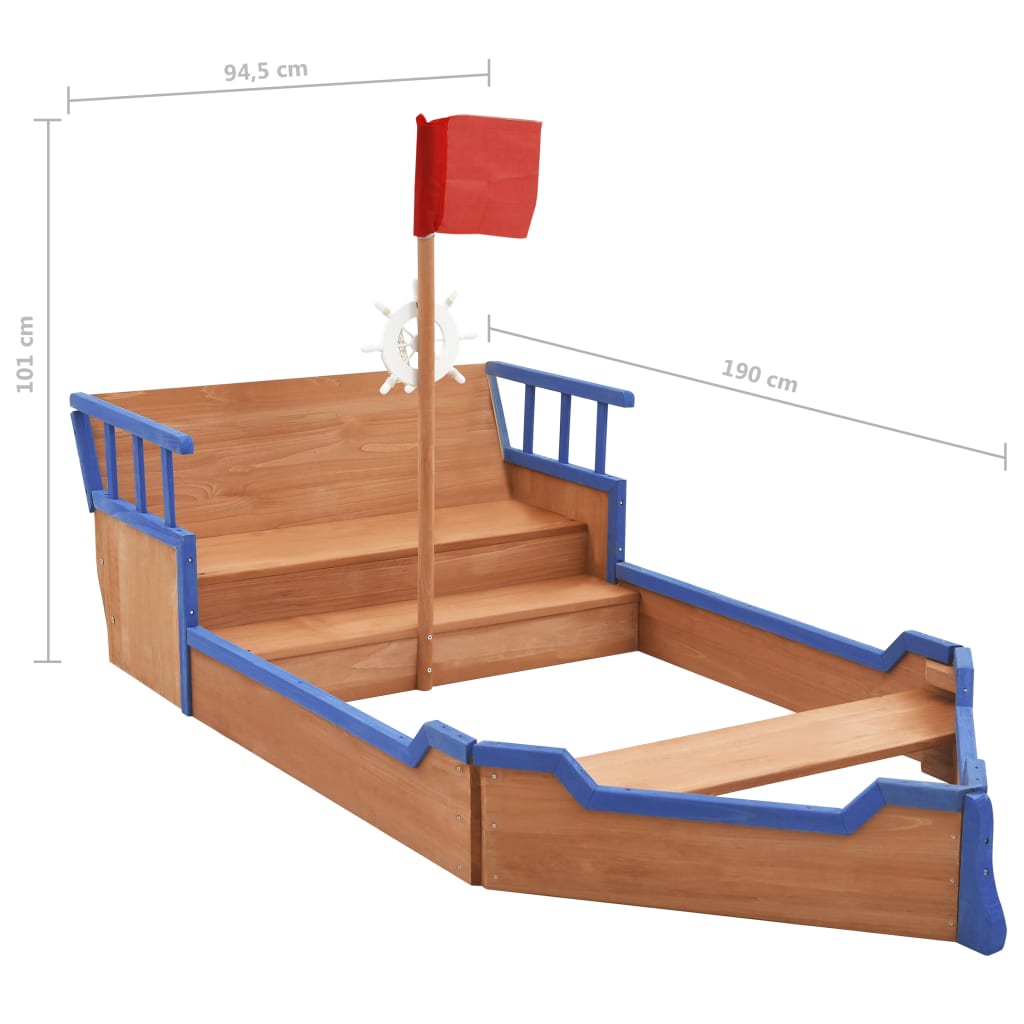 vidaXL Peskovnik piratska ladja iz lesa jelke 190x94,5x101 cm