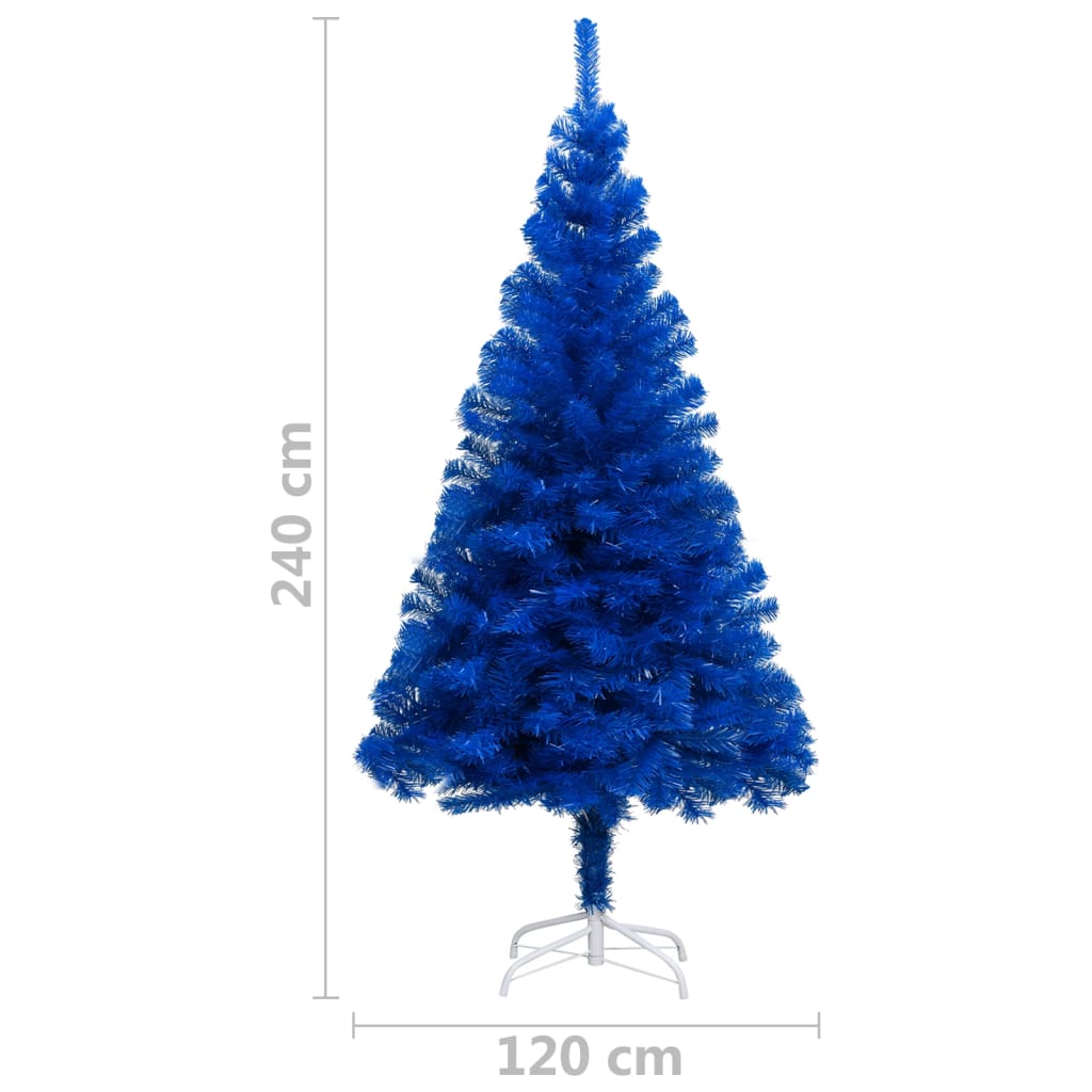 vidaXL Umetna osvetljena novoletna jelka z bunkicami modra 240 cm PVC