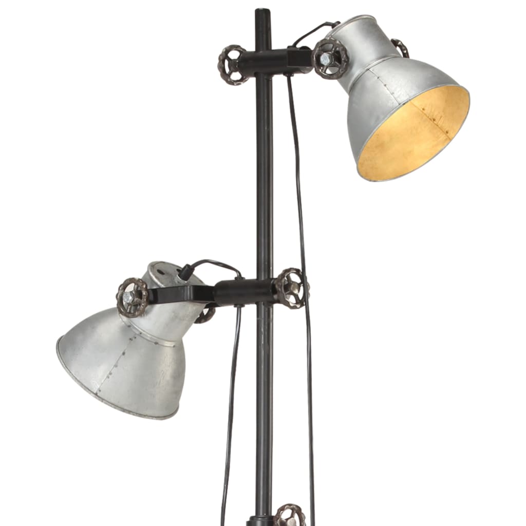 vidaXL Stoječa svetilka z 2 senčnikoma srebrna E27 lito železo