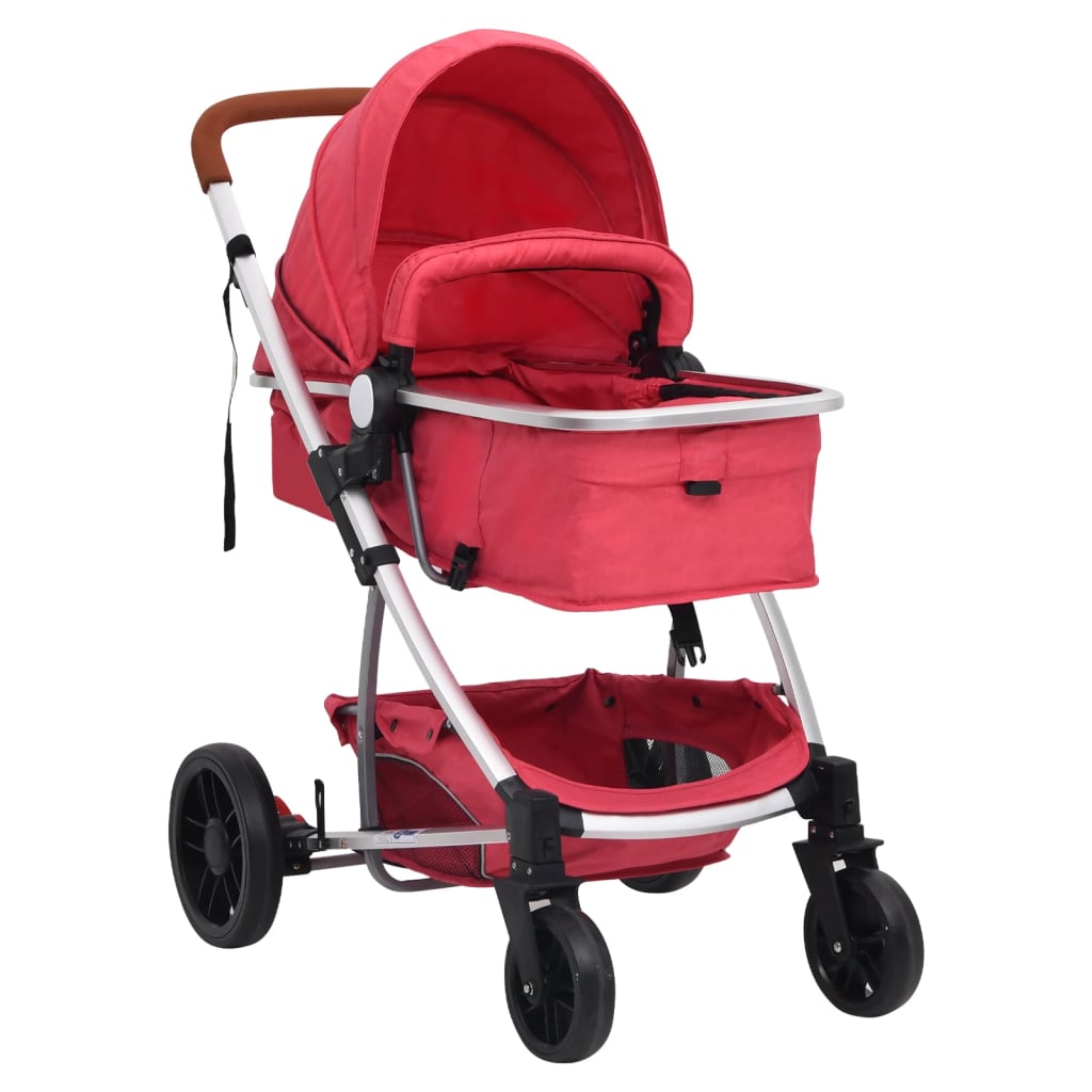 vidaXL Otroški voziček 3 v 1 rdeč aluminij