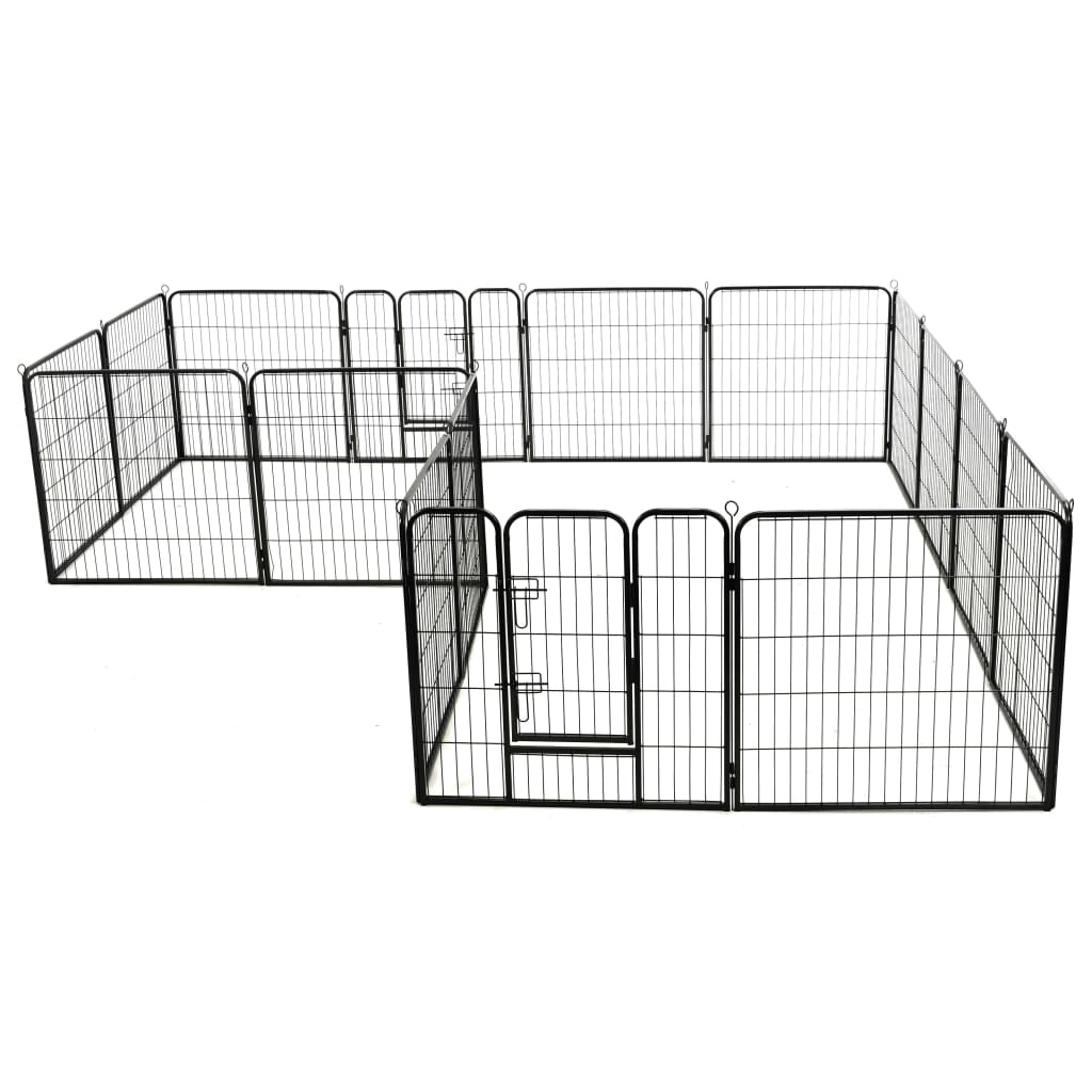 vidaXL Ograda za pse s 16 jeklenimi paneli 80x80 cm črne barve