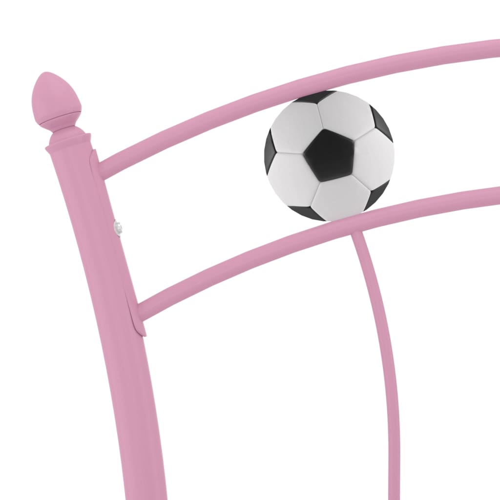 vidaXL Posteljni okvir nogometni dizajn roza kovinski 90x200 cm