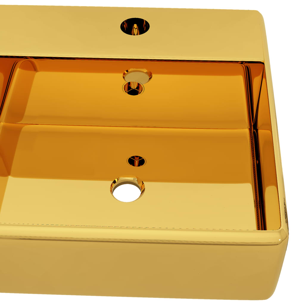 vidaXL Umivalnik z odprtino za odtekanje 41x41x15 cm keramičen zlat