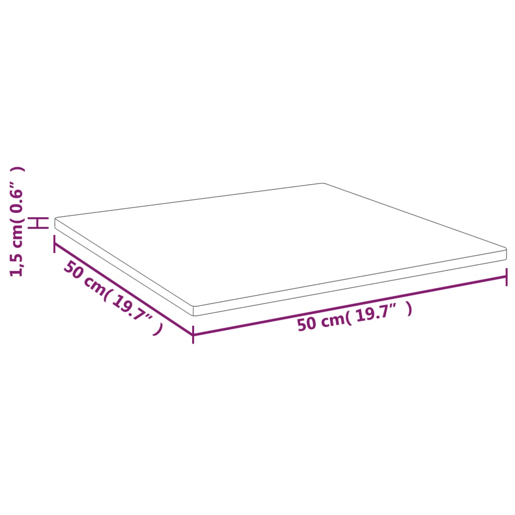 vidaXL Kvadratna mizna plošča sv. rjava 50x50x1,5 cm trdna hrastovina