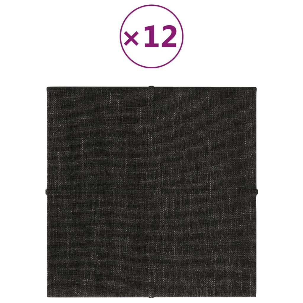 vidaXL Stenski paneli 12 kosov črni 30x30 cm blago 1,08 m²