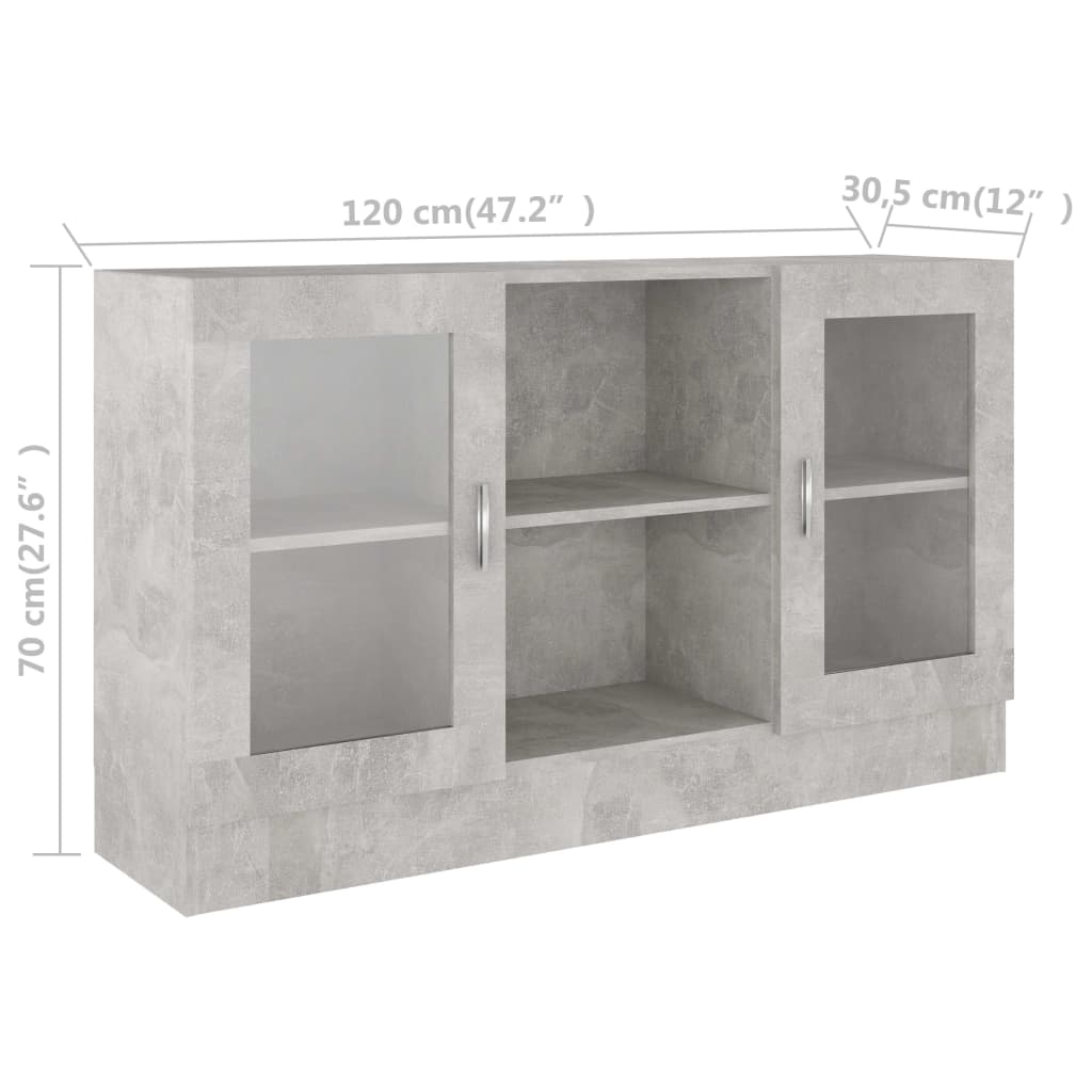 vidaXL Vitrina betonsko siva 120x30,5x70 cm iverna plošča