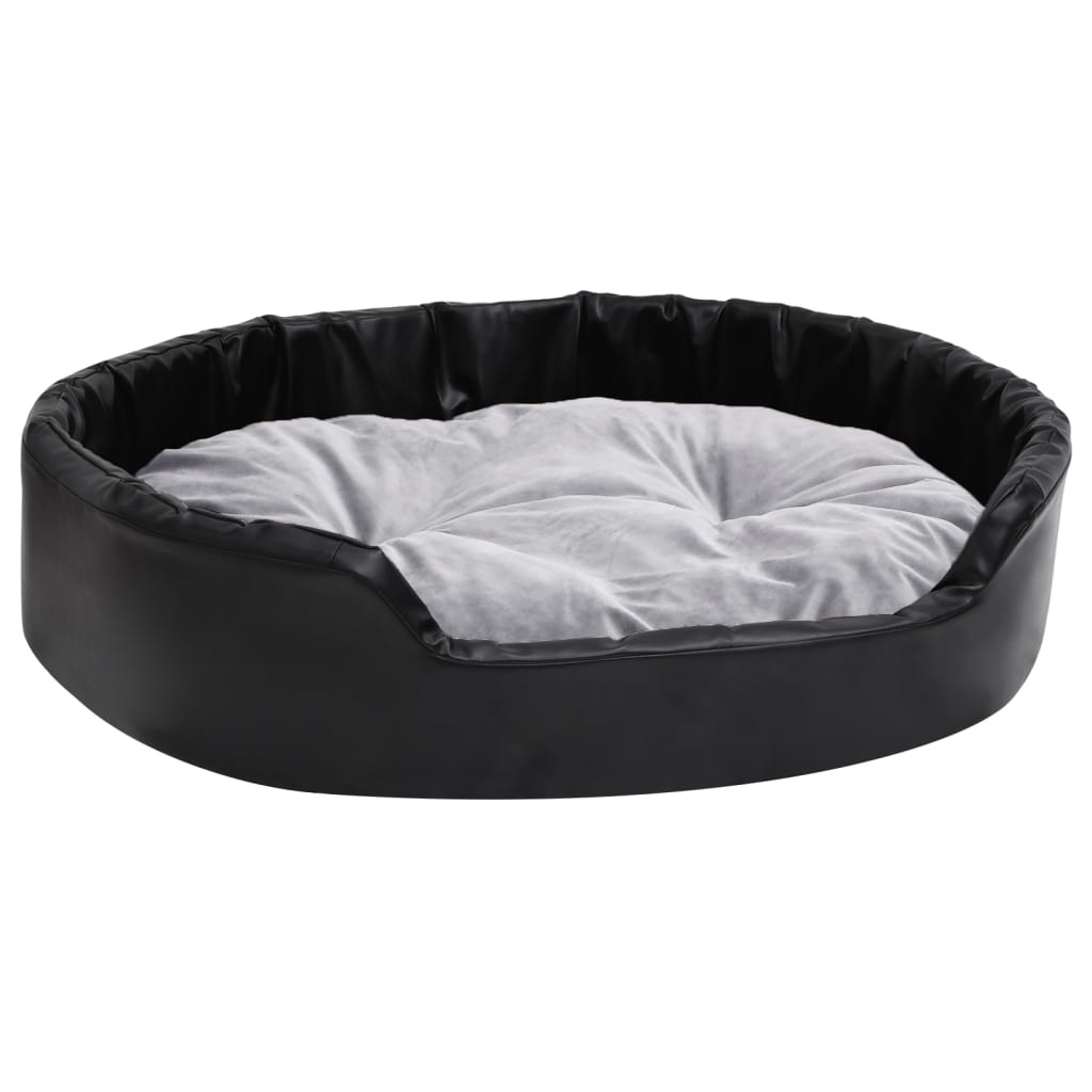 vidaXL Pasja postelja črna in siva 90x79x20 cm pliš in umetno usnje