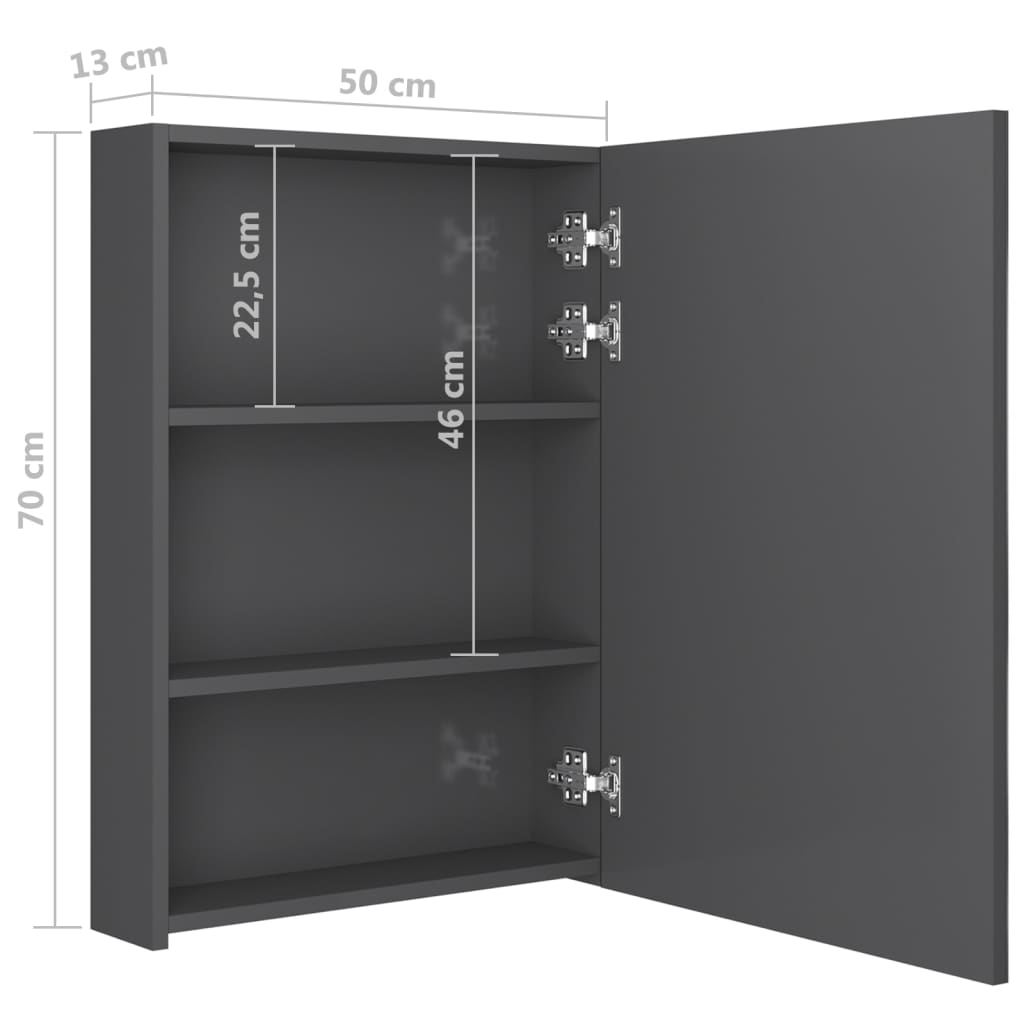 vidaXL LED kopalniška omarica z ogledalom sijoče siva 50x13x70 cm