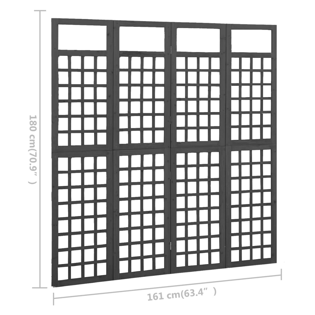 vidaXL 4-delni paravan/mreža iz lesa jelke črne barve 161x180 cm