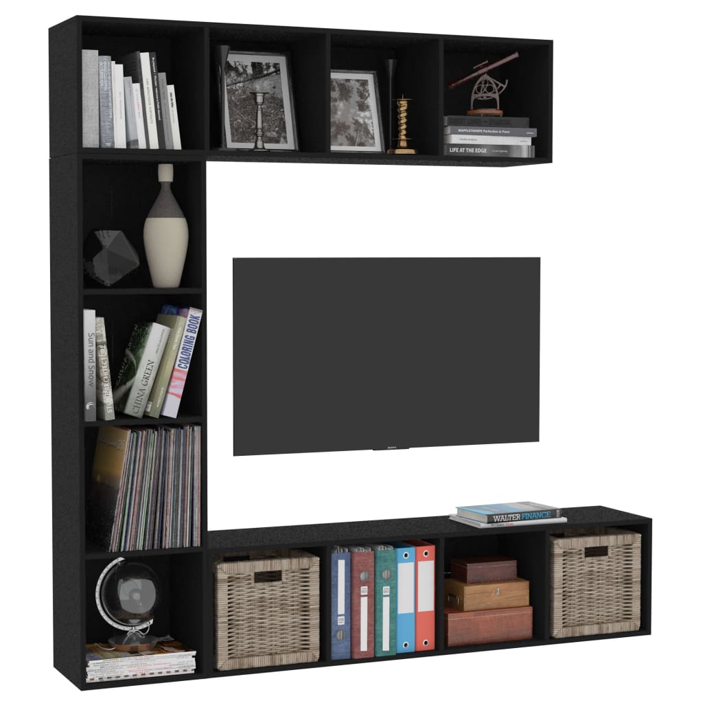 vidaXL Knjižna omara/TV omara 3-delna črna 180x30x180 cm