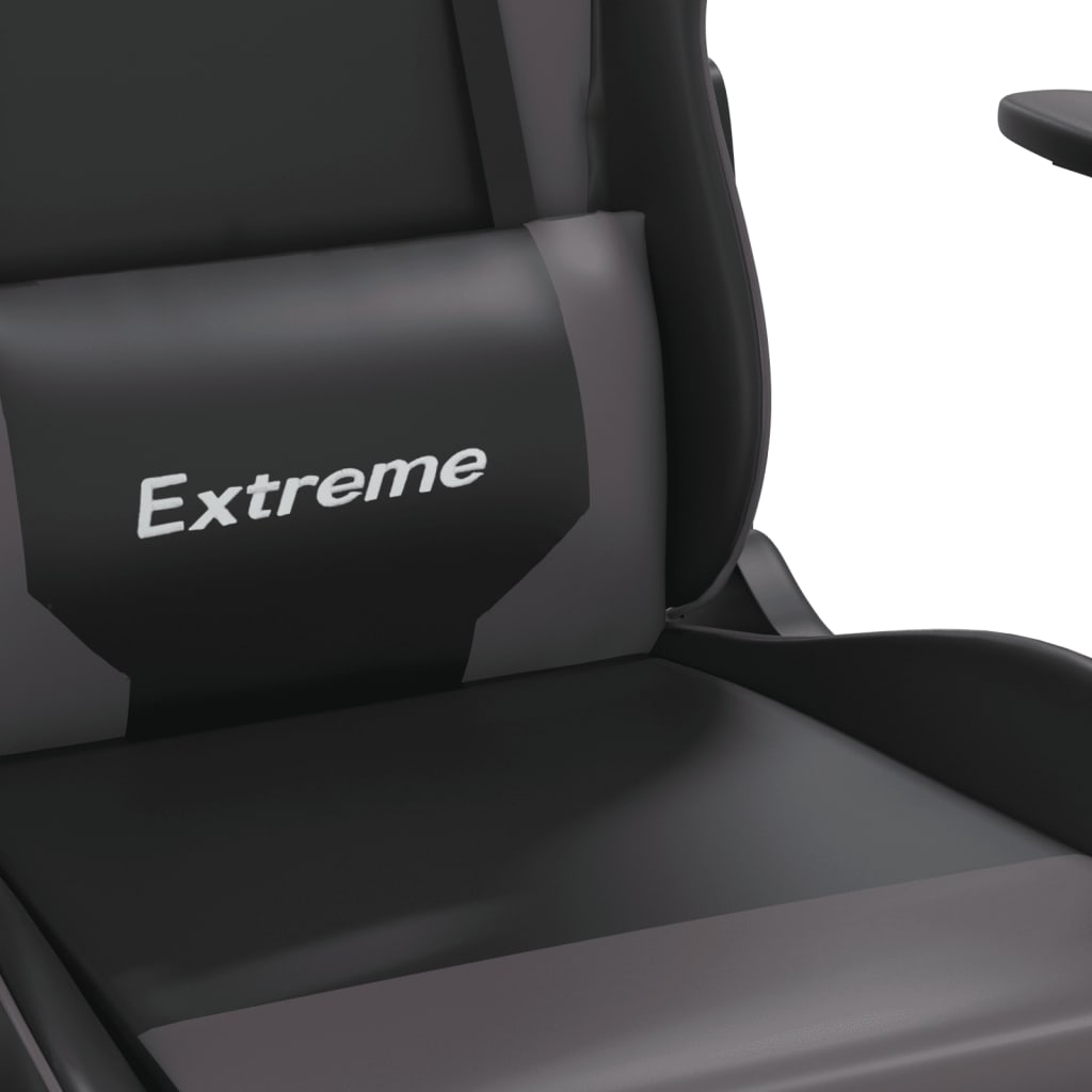 vidaXL Masažni gaming stol črno in siva umetno usnje