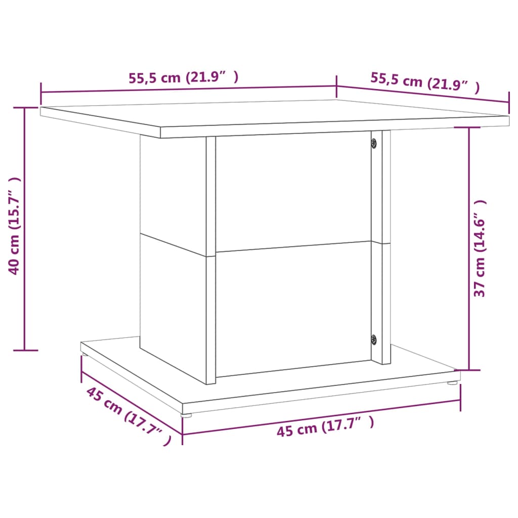 vidaXL Klubska mizica rjavi hrast 55,5x55,5x40 cm iverna plošča