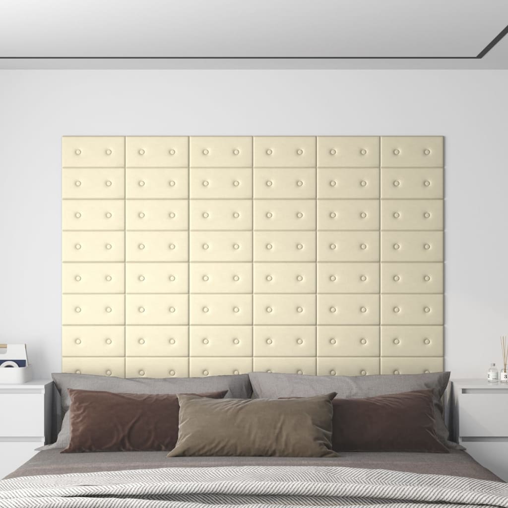 vidaXL Stenski paneli 12 kosov krem 30x15 cm umetno usnje 0,54 m²