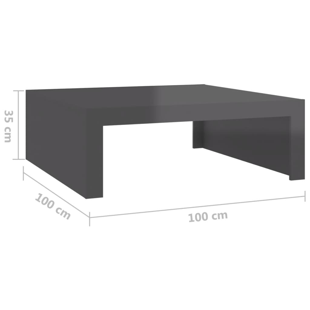 vidaXL Klubska mizica visok sijaj siva 100x100x35 cm iverna plošča