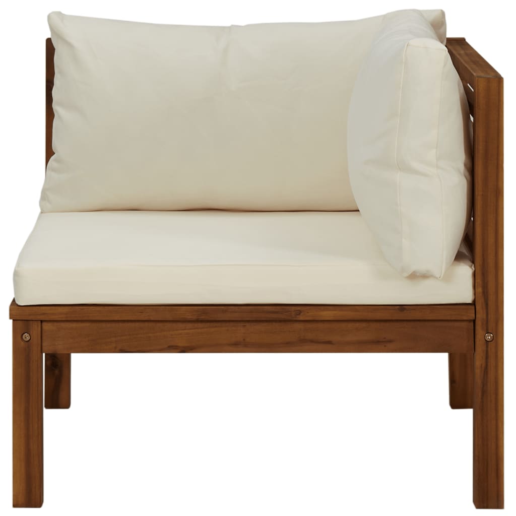 vidaXL Kotni kavči 2 kosa s kremno belimi blazinami trden akacijev les