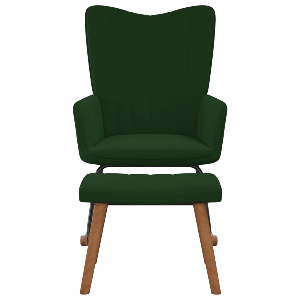 vidaXL Gugalni stol s stolčkom temno zelen žamet