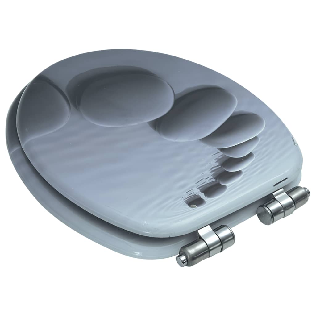 vidaXL Deska za WC školjko počasno zapiranje MDF dizajn kamnov