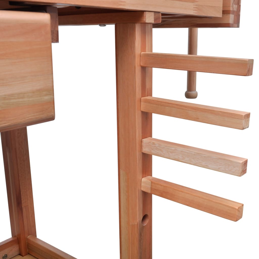 vidaXL Mizarska delovna miza s predalom in 2 primežema trden les