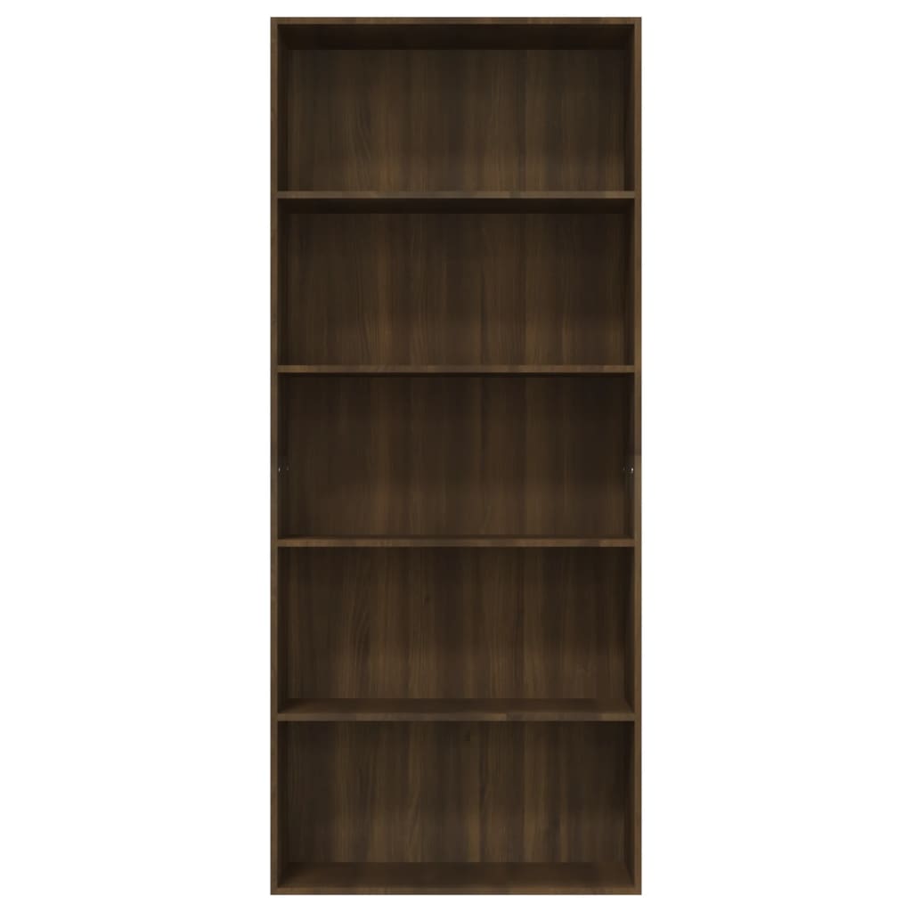vidaXL Knjižna omara 5-nadstropna rjavi hrast 80x30x189 cm konstr. les