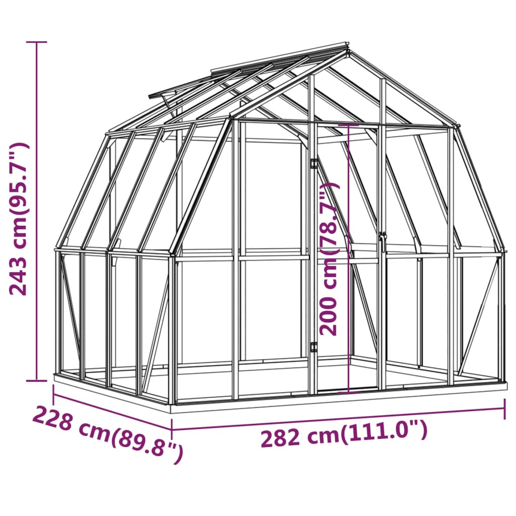 vidaXL Rastlinjak z okvirjem antracit 6,43 m² aluminij
