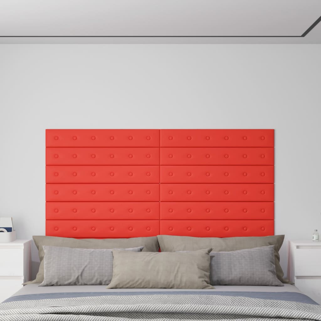 vidaXL Stenski paneli 12 kosov rdeči 90x15 cm umetno usnje 1,62 m²