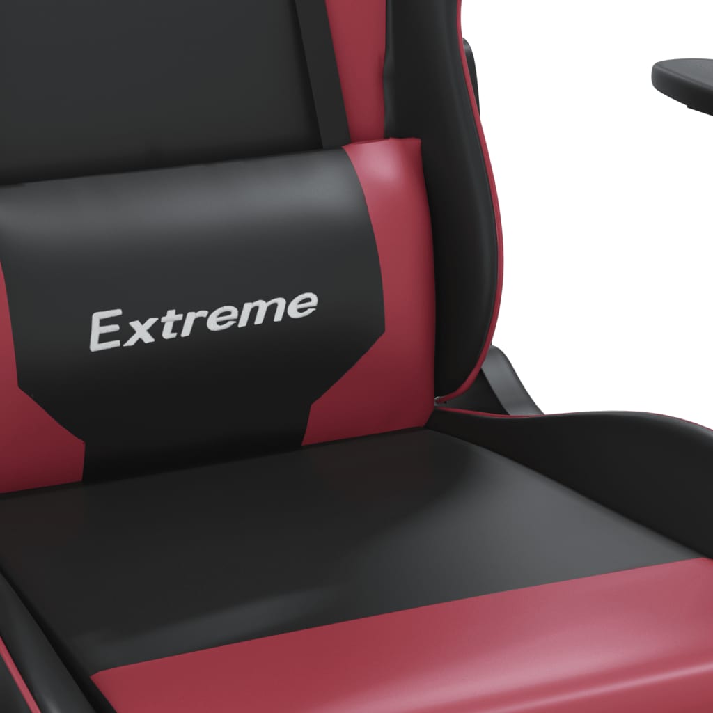 vidaXL Masažni gaming stol črno in vinsko rdeče umetno usnje