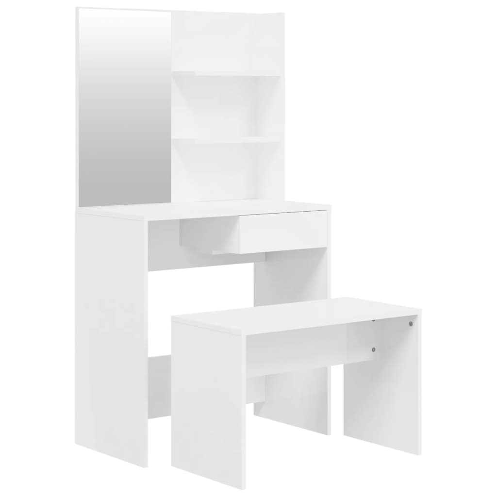 vidaXL Toaletna mizica komplet visok sijaj bele barve 74,5x40x141 cm