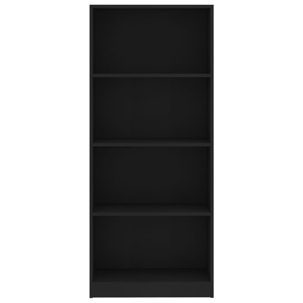 vidaXL Knjižna omara 4-nadstropna črna 60x24x142 cm iverna plošča